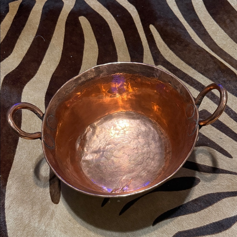 Vintage Handmade Solid Copper Two-Handle Bowl